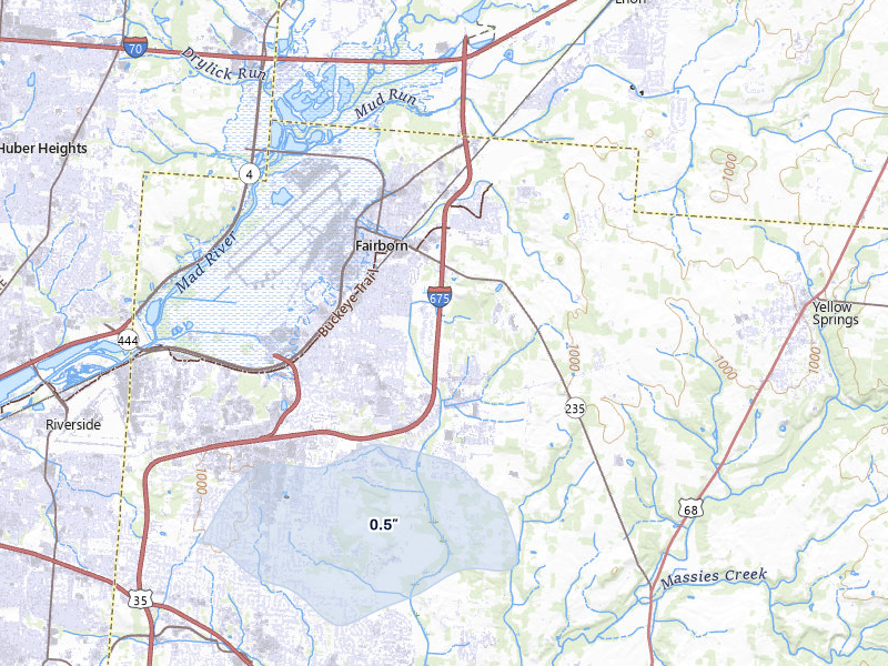 NEXRAD radar-signature map of the hail storm over Fairborn, OH on Mar 22, 2026