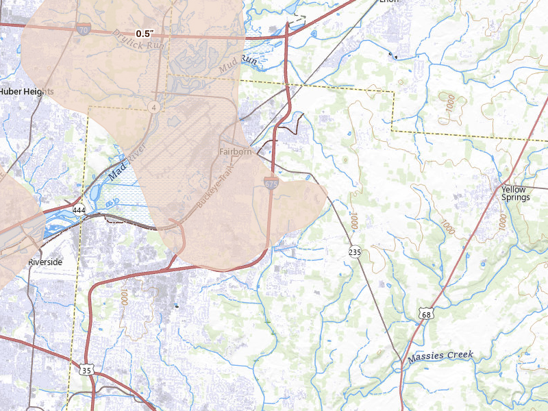 Radar-estimated hail-size map of the storm over Fairborn, OH