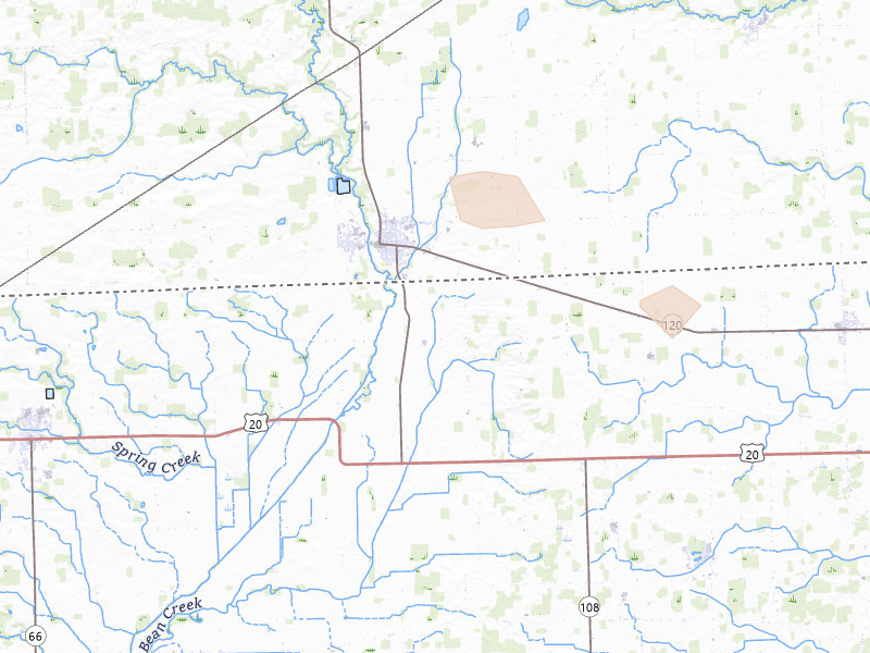 Radar-estimated hail-size map of the storm over Fayette, OH on Apr 22, 2026