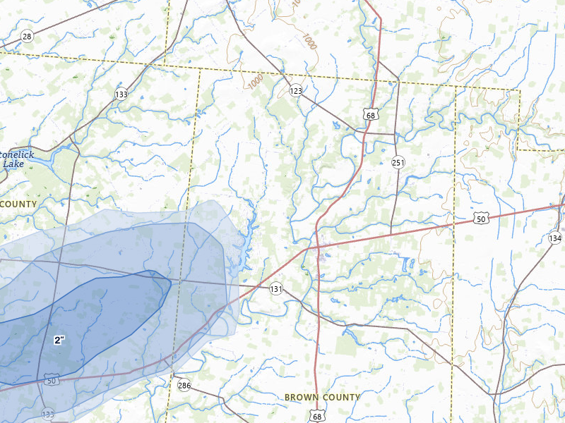 NEXRAD radar-signature map of the hail storm over Fayetteville, OH on Aug 6, 2026