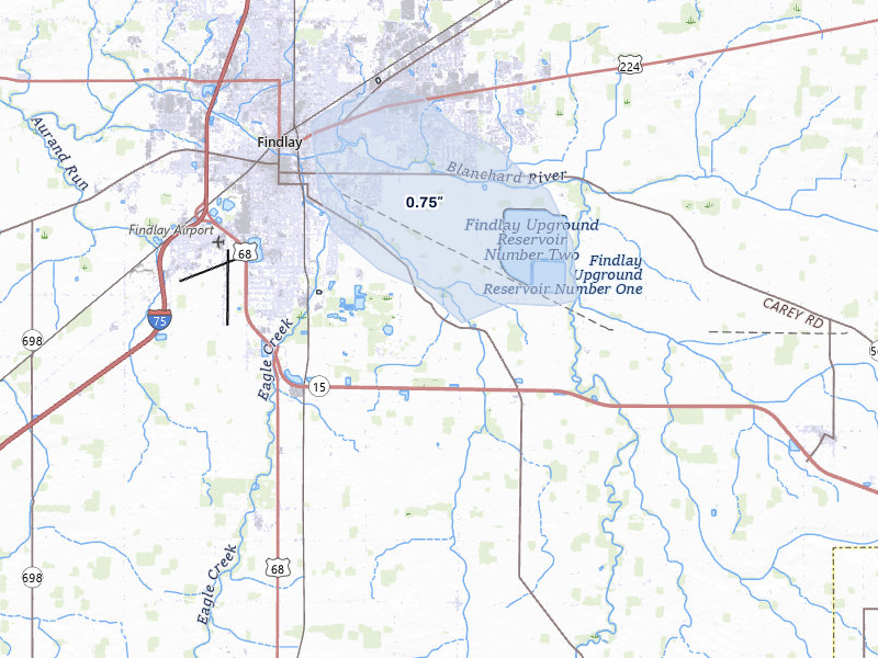 NEXRAD radar-signature map of the hail storm over Findlay, OH on Apr 22, 2026