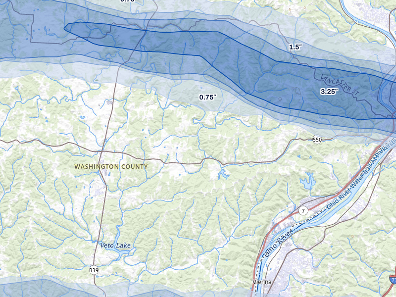 NEXRAD radar-signature map of the hail storm over Fleming, OH on Apr 1, 2026