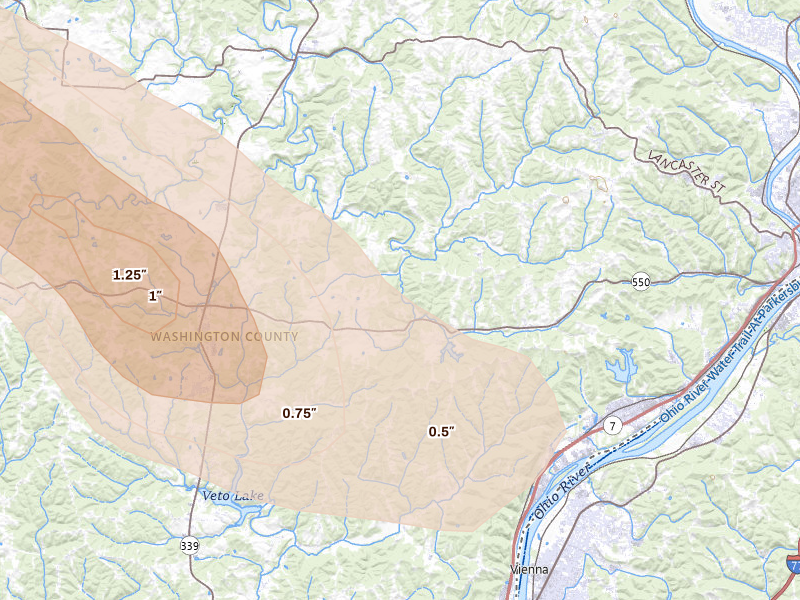 Radar-estimated hail-size map of the storm over Fleming, OH