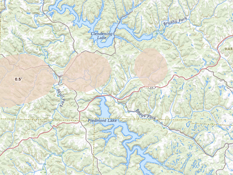 Radar-estimated hail-size map of the storm over Flushing, OH on Mar 22, 2026