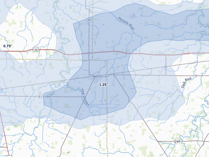 NEXRAD radar-signature map of the hail storm over Forest, OH on Mar 22, 2026