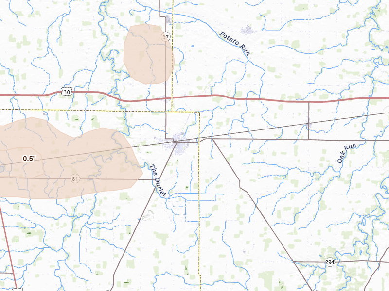 Radar-estimated hail-size map of the storm over Forest, OH