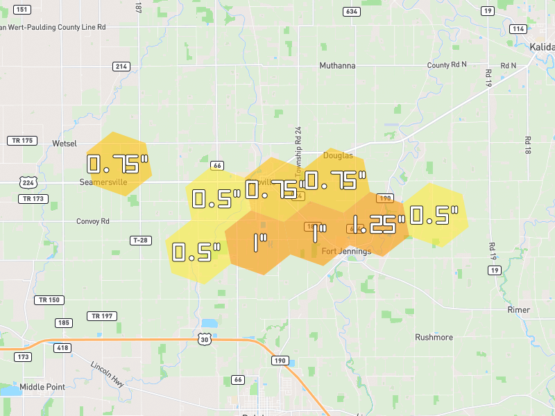 Hail map of Fort Jennings, OH on Jul 3, 2026, hail up to 1.25"