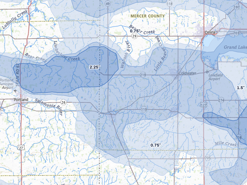 NEXRAD radar-signature map of the hail storm over Fort Recovery, OH on Mar 22, 2026