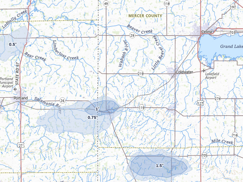 NEXRAD radar-signature map of the hail storm over Fort Recovery, OH on Jun 6, 2026