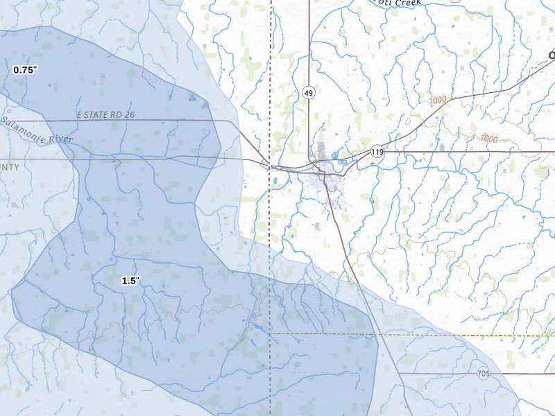 NEXRAD radar-signature map of the hail storm over Fort Recovery, OH on Aug 11, 2026