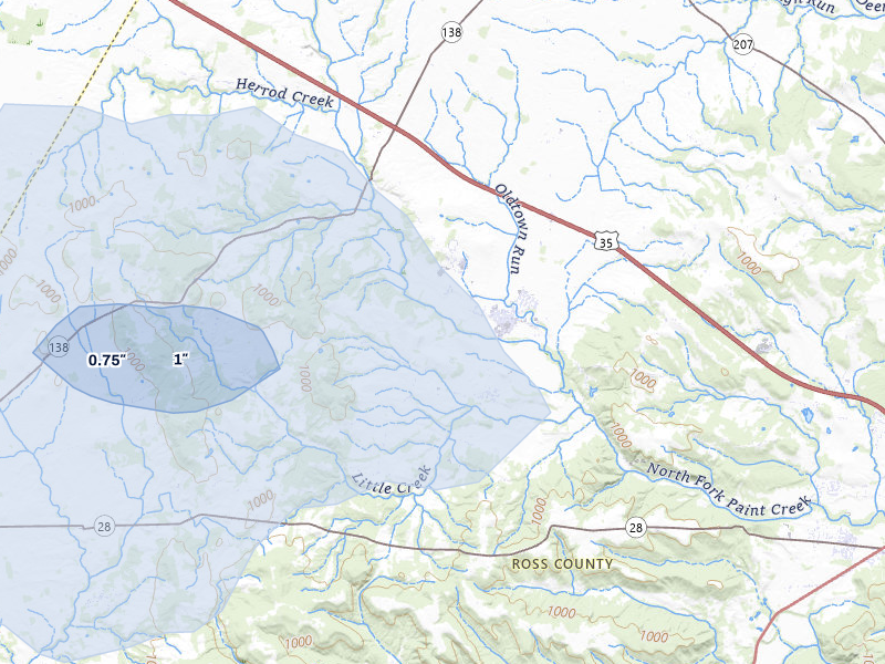 NEXRAD radar-signature map of the hail over Frankfort, OH