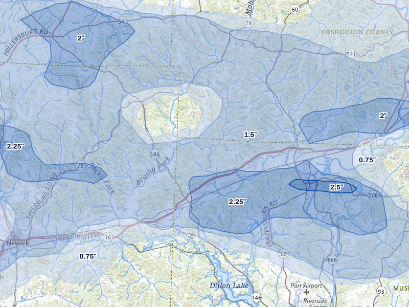 NEXRAD radar-signature map of the hail storm over Frazeysburg, OH on Mar 22, 2026