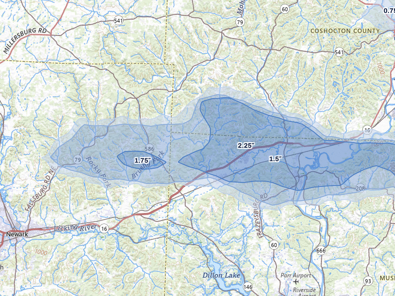 NEXRAD radar-signature map of the hail storm over Frazeysburg, OH on Jun 6, 2026
