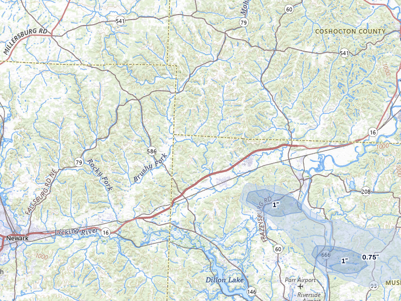 NEXRAD radar-signature map of the hail storm over Frazeysburg, OH on Jul 27, 2026