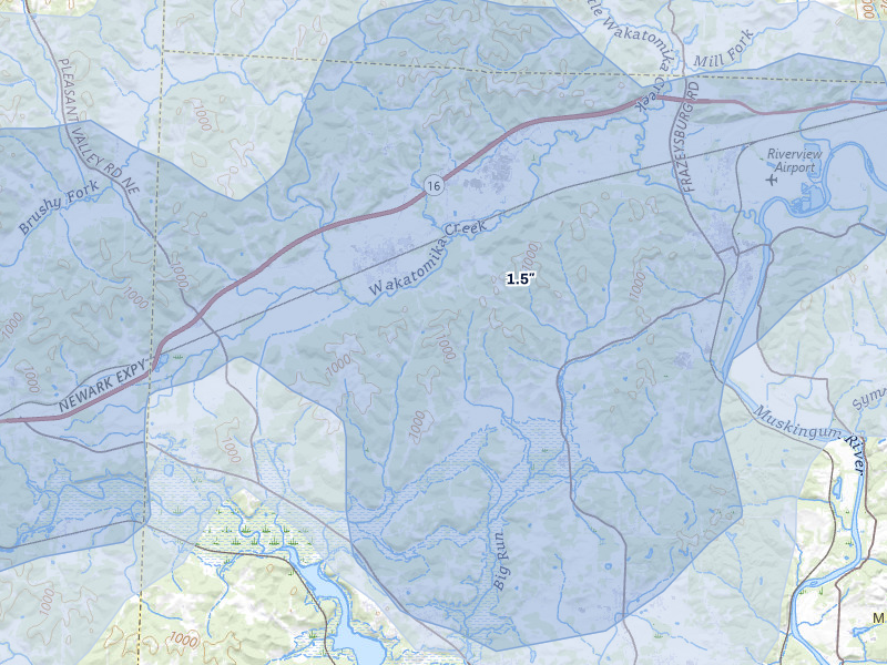 NEXRAD radar-signature map of the hail storm over Frazeysburg, OH on Aug 10, 2026