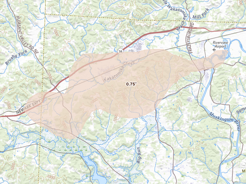 Radar-estimated hail-size map of the storm over Frazeysburg, OH