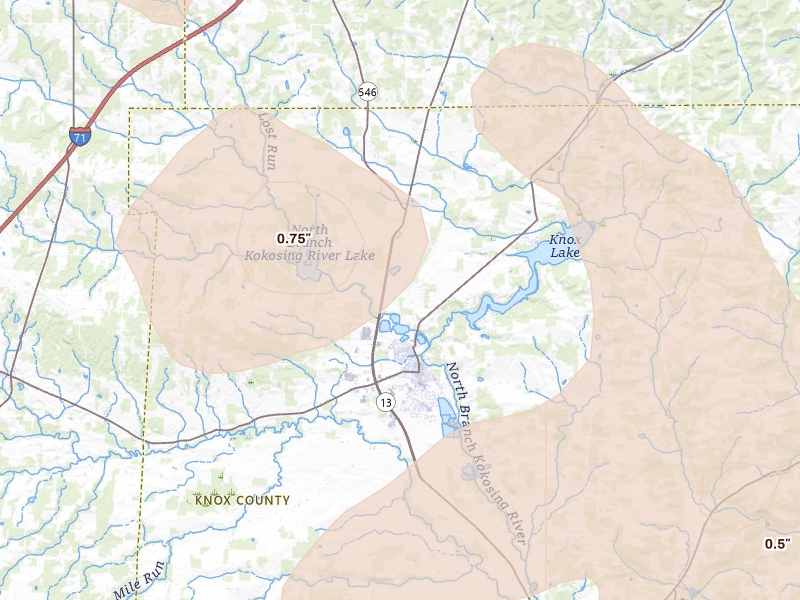 Radar-estimated hail-size map of the storm over Fredericktown, OH on Mar 26, 2026