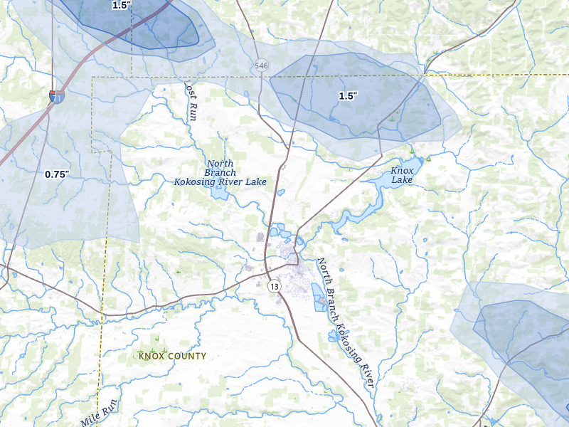 NEXRAD radar-signature map of the hail over Fredericktown, OH