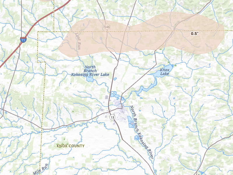 Radar-estimated hail-size map of the storm over Fredericktown, OH on Apr 3, 2026