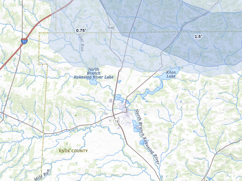 NEXRAD radar-signature map of the hail over Fredericktown, OH
