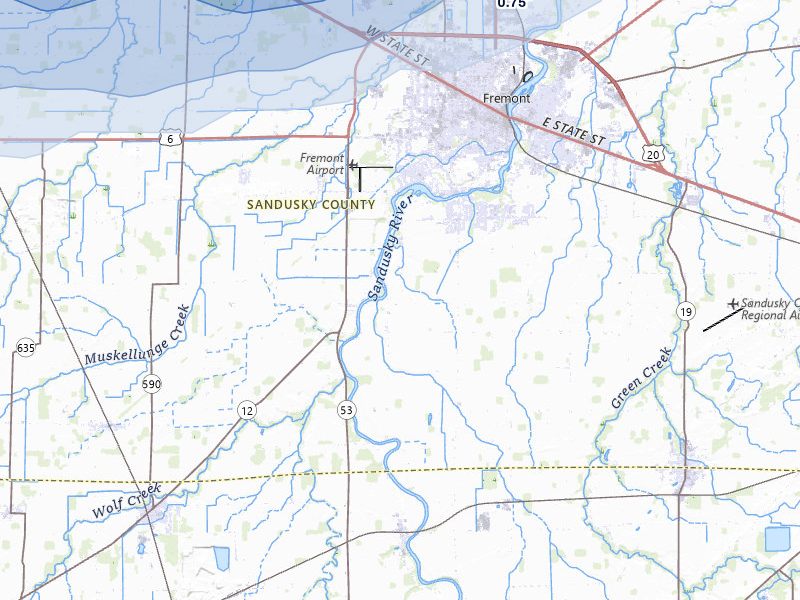 NEXRAD radar-signature map of the hail over Fremont, OH
