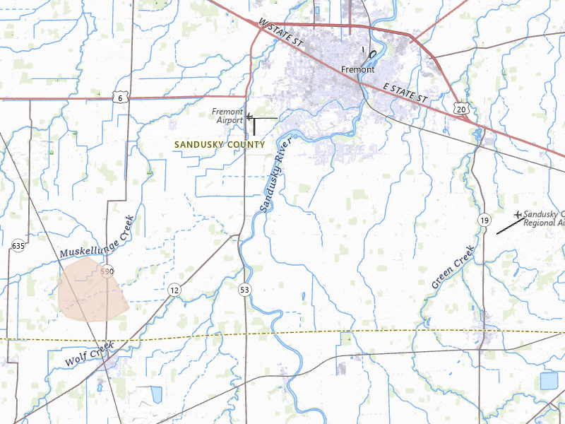 Radar-estimated hail-size map of the storm over Fremont, OH on Jul 10, 2026