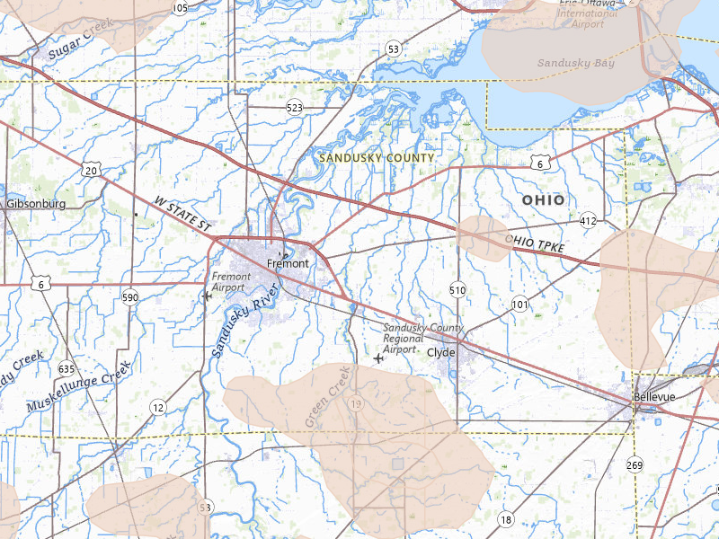 Radar-estimated hail-size map of the storm over Fremont, OH on Aug 10, 2026