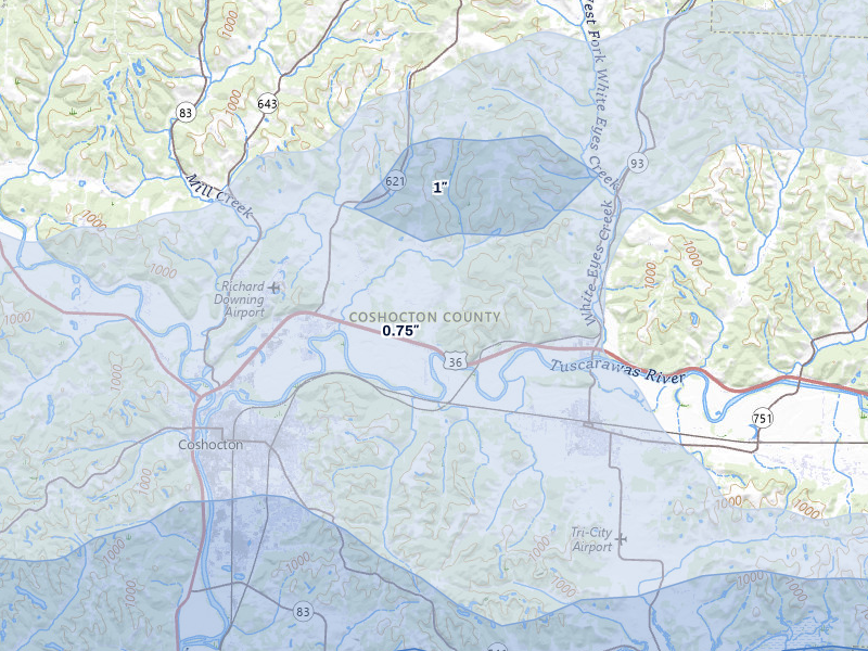 NEXRAD radar-signature map of the hail storm over Fresno, OH on Mar 22, 2026