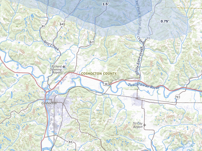 NEXRAD radar-signature map of the hail storm over Fresno, OH on Apr 3, 2026