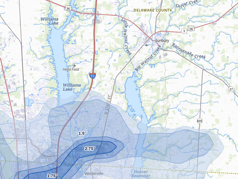 NEXRAD radar-signature map of the hail storm over Galena, OH on Jun 6, 2026