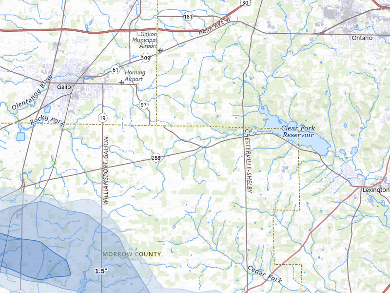 NEXRAD radar-signature map of the hail over Galion, OH