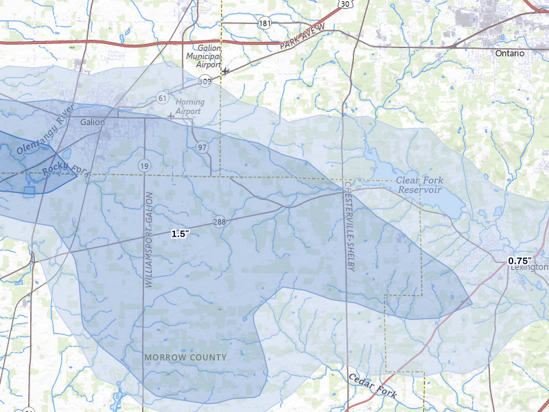 NEXRAD radar-signature map of the hail storm over Galion, OH on Aug 8, 2026