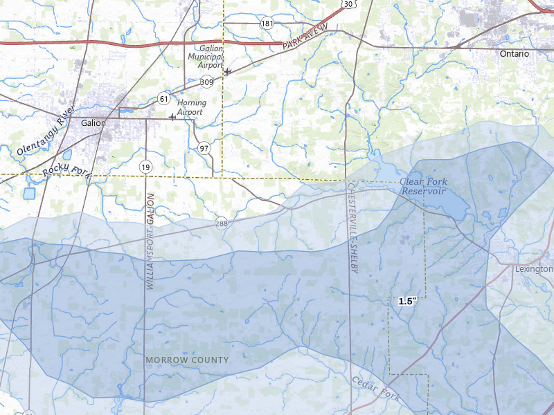 NEXRAD radar-signature map of the hail storm over Galion, OH on Aug 10, 2026