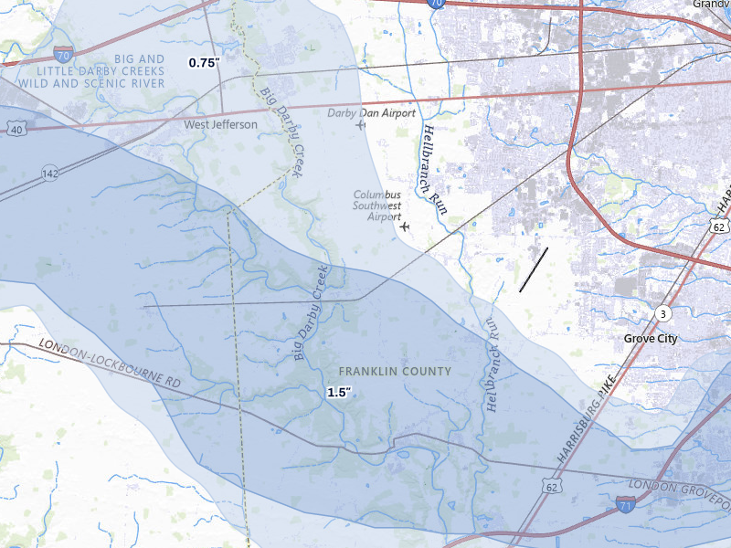 NEXRAD radar-signature map of the hail storm over Galloway, OH on Mar 22, 2026