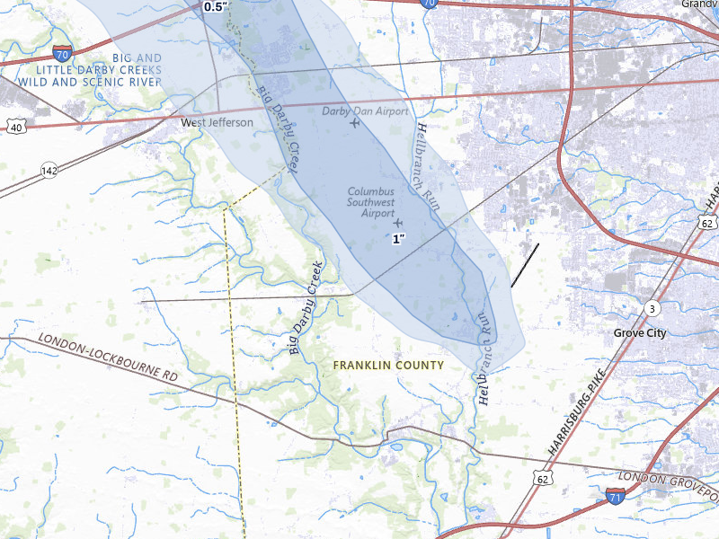 NEXRAD radar-signature map of the hail storm over Galloway, OH on Jun 6, 2026