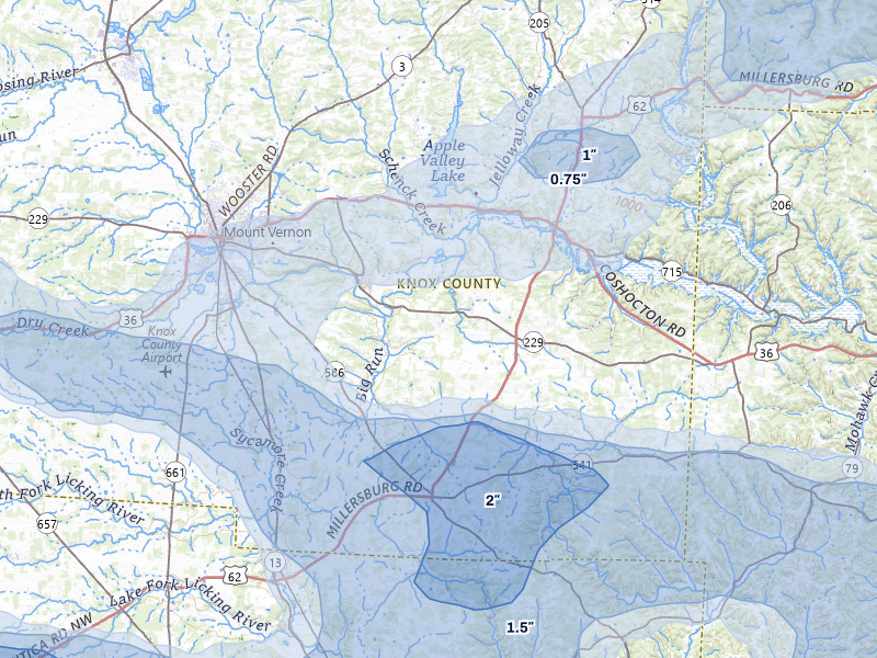 NEXRAD radar-signature map of the hail storm over Gambier, OH on Mar 22, 2026