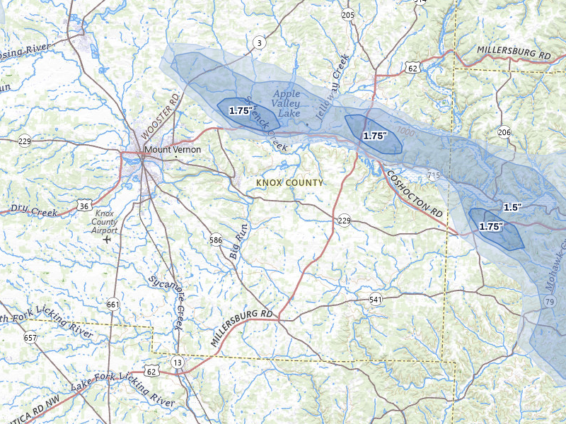 NEXRAD radar-signature map of the hail storm over Gambier, OH on Mar 26, 2026