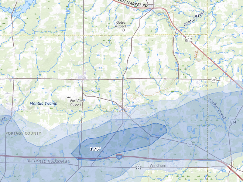 NEXRAD radar-signature map of the hail storm over Garrettsville, OH on Sep 2, 2026