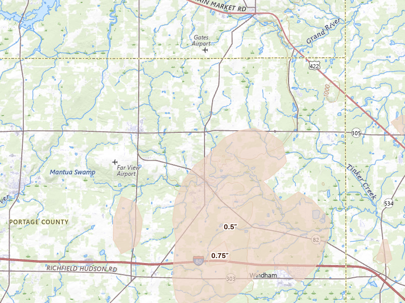Radar-estimated hail-size map of the storm over Garrettsville, OH