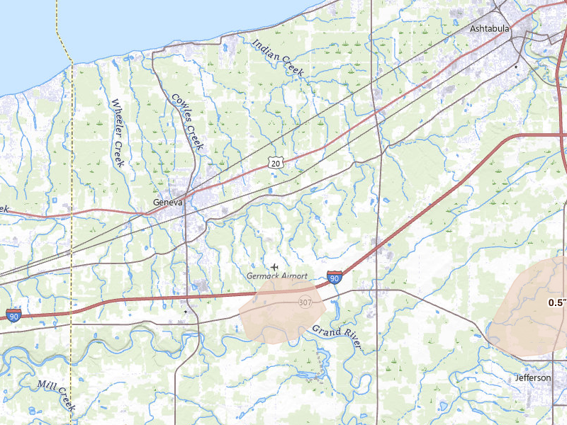 Radar-estimated hail-size map of the storm over Geneva, OH on Sep 2, 2026