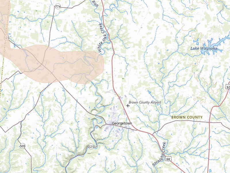 Radar-estimated hail-size map of the storm over Georgetown, OH on Jul 21, 2026