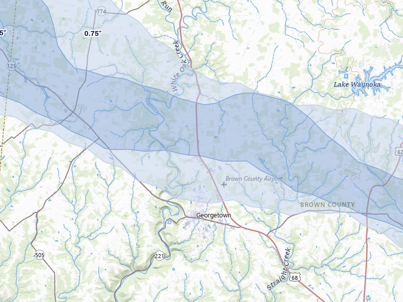 NEXRAD radar-signature map of the hail over Georgetown, OH