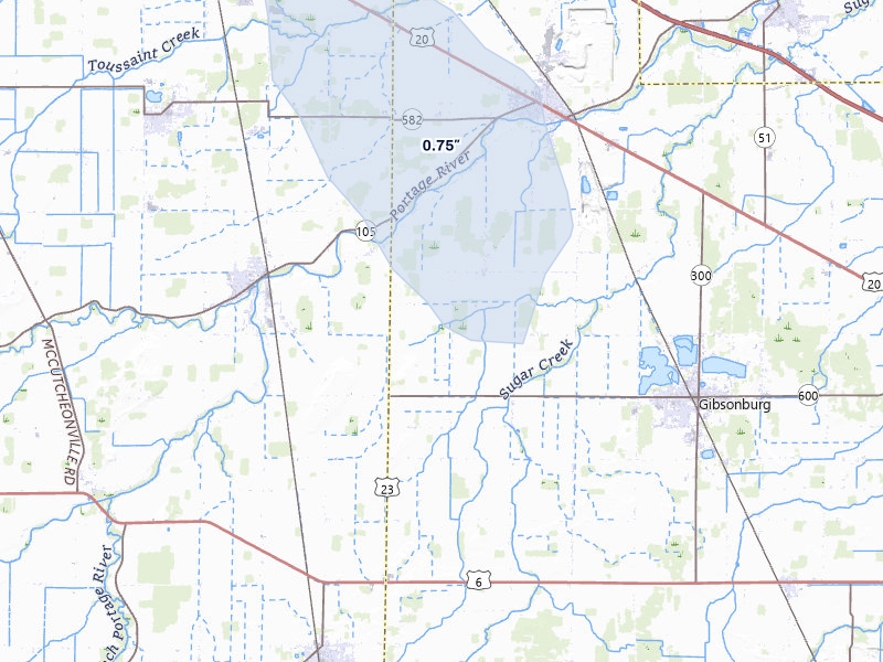 NEXRAD radar-signature map of the hail storm over Gibsonburg, OH on Apr 22, 2026