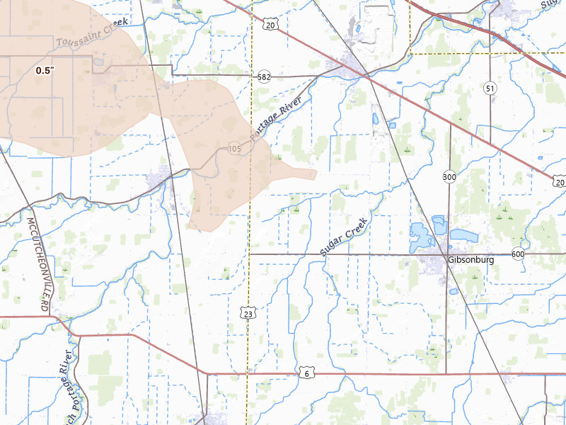 Radar-estimated hail-size map of the storm over Gibsonburg, OH