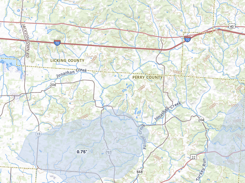 NEXRAD radar-signature map of the hail storm over Glenford, OH on Mar 22, 2026