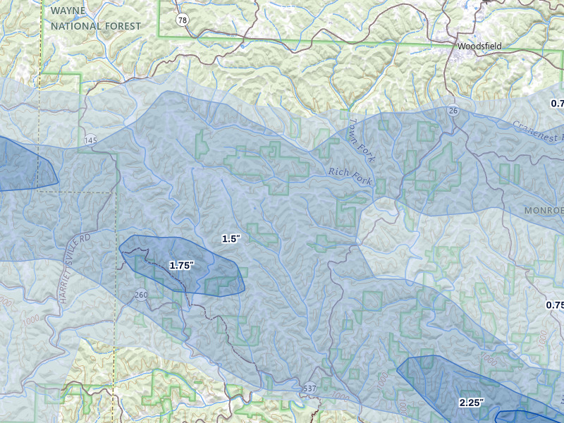 NEXRAD radar-signature map of the hail over Graysville, OH