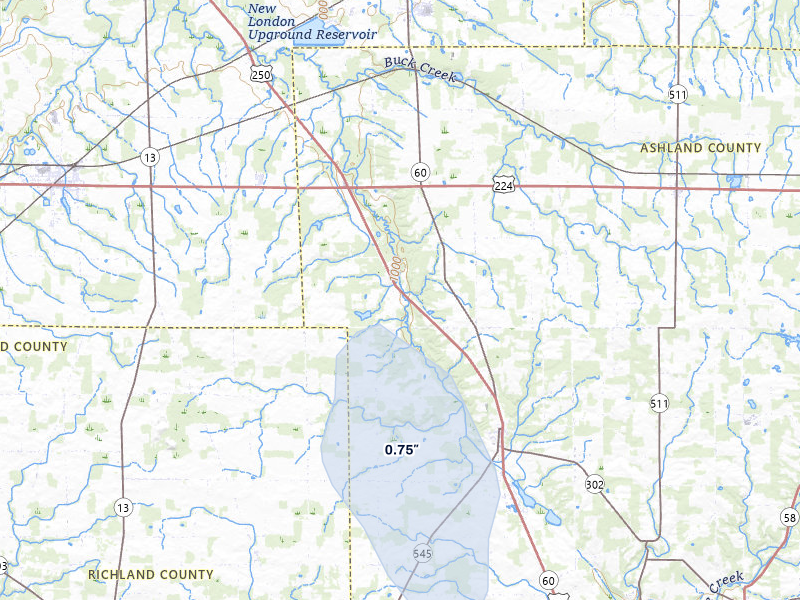 NEXRAD radar-signature map of the hail storm over Greenwich, OH on Jul 3, 2026