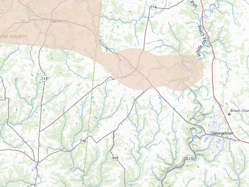 Radar-estimated hail-size map of the storm over Hamersville, OH on Jul 21, 2026