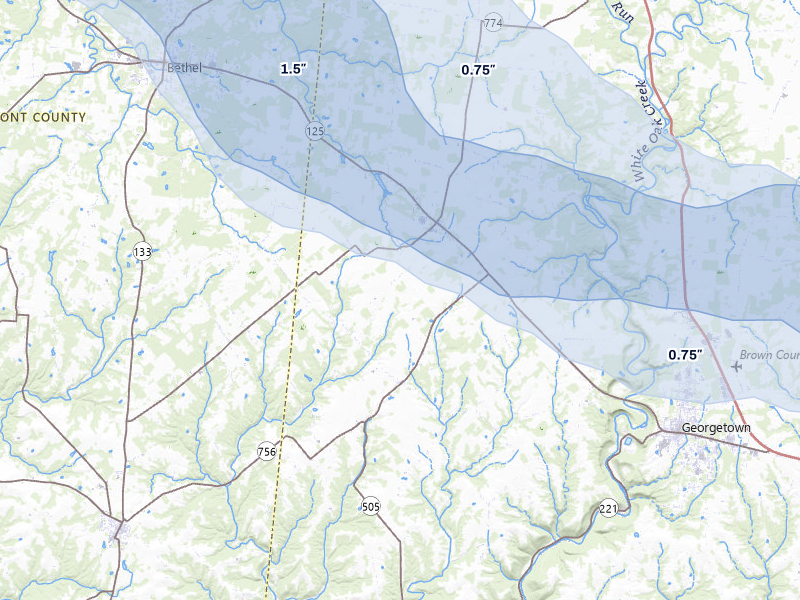 NEXRAD radar-signature map of the hail over Hamersville, OH
