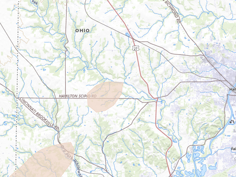 Radar-estimated hail-size map of the storm over Hamilton, OH on Aug 7, 2026